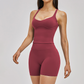Wholesale yoga tank top with bra pads+high waisted shorts 2-piece set