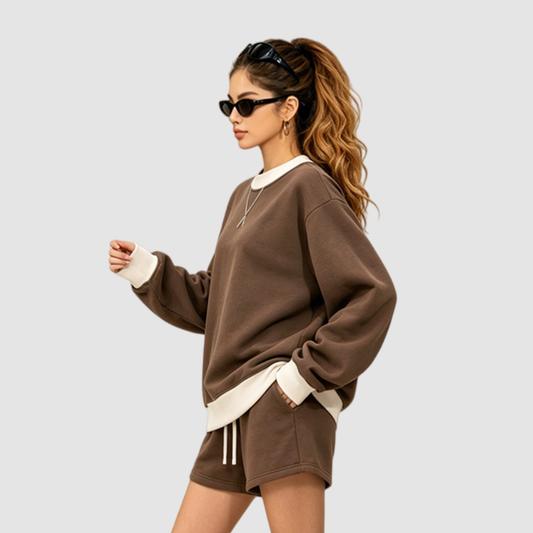 Wholesale Women’s Fleece-Lined Contrast Mock-Neck Sweatshirt