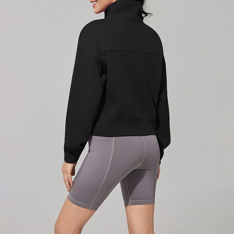 High-neck short loose sweatshirt