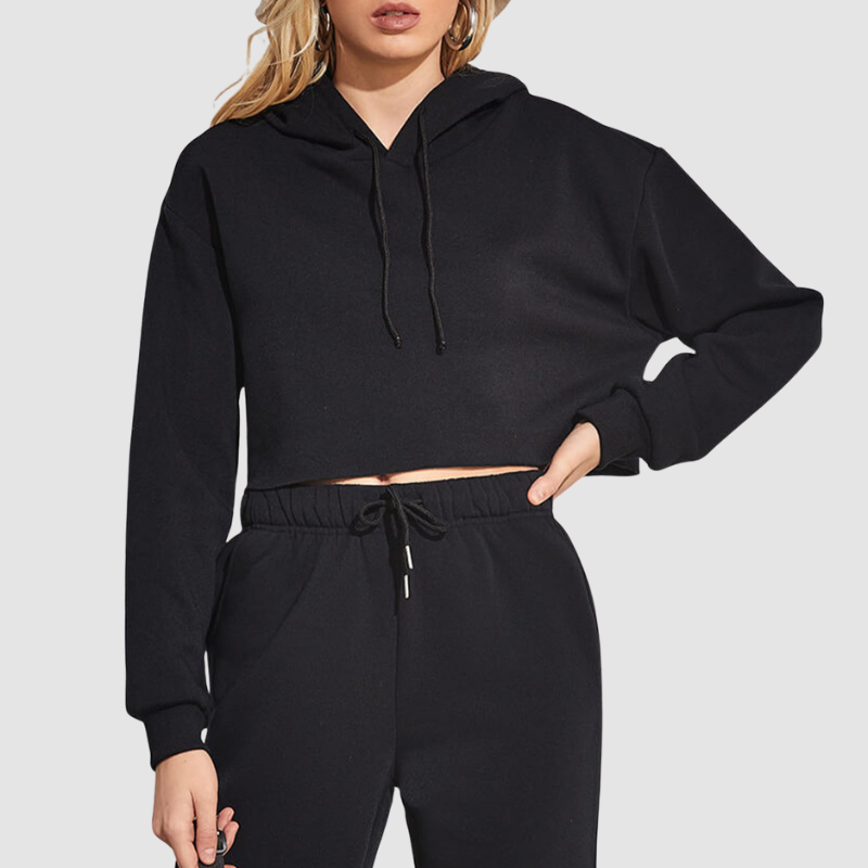 Wholesale solid color cropped drawstring hoodie