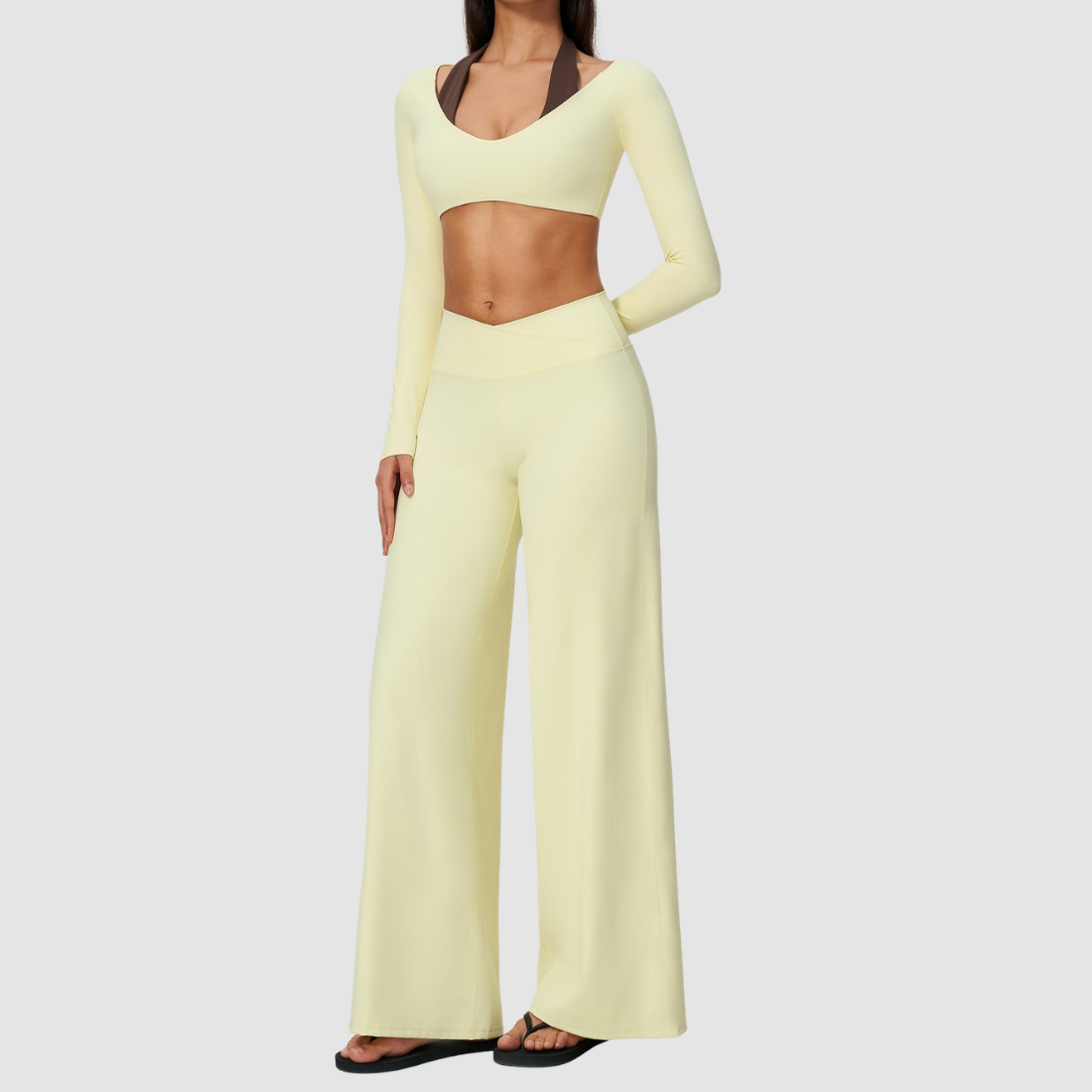 Wholesale Women's Long-Sleeve Top+Wide-Leg Fitness Pants Yoga Set