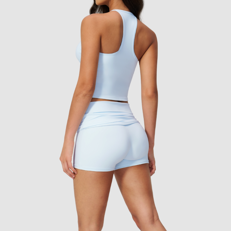 Wholesale women's brushed vest and fold-over hip-lifting shorts set