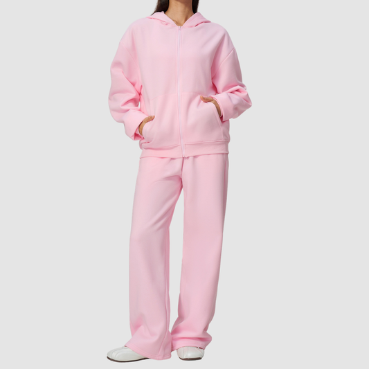 Wholesale Women's Warm Fleece-Lined Hooded Sweatshirt & Sweatpants Set