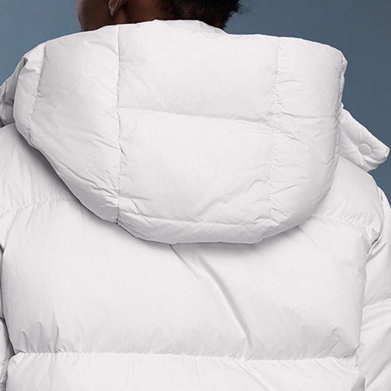 Detachable-hood relaxed-fit down jacket