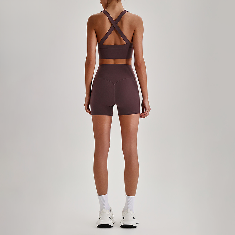Wholesale Cross-Back Sports Bra & High-Waist Biker Shorts Set – Naked-Feel Quick-Dry Yoga 2-Piece