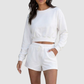 Wholesale Women's Crew Neck Long Sleeve Loose Sweatshirt Set – Casual Pullover Top + Shorts