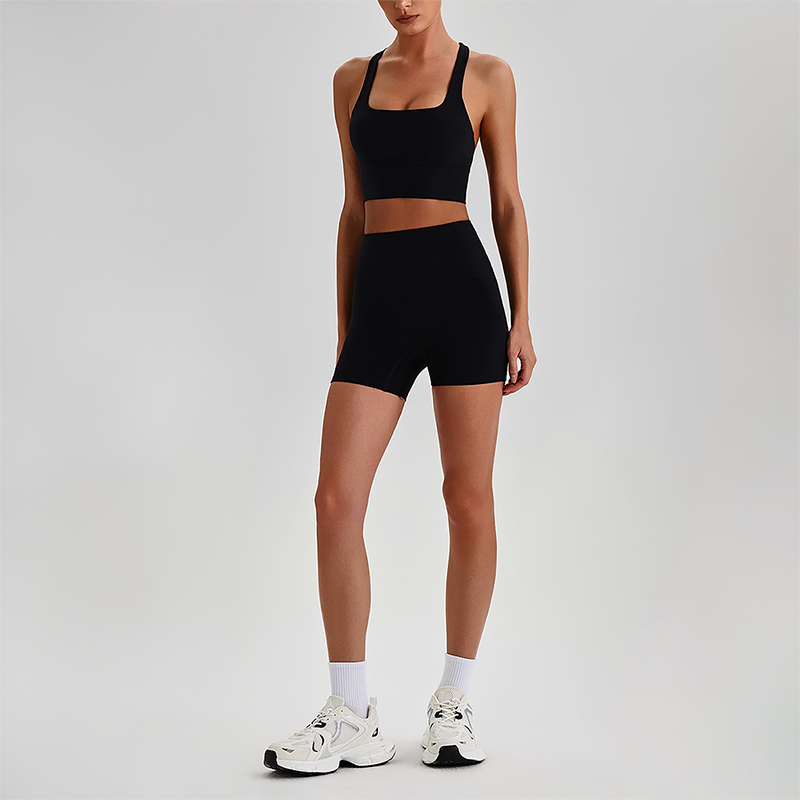 Wholesale Cross-Back Sports Bra & High-Waist Biker Shorts Set – Naked-Feel Quick-Dry Yoga 2-Piece