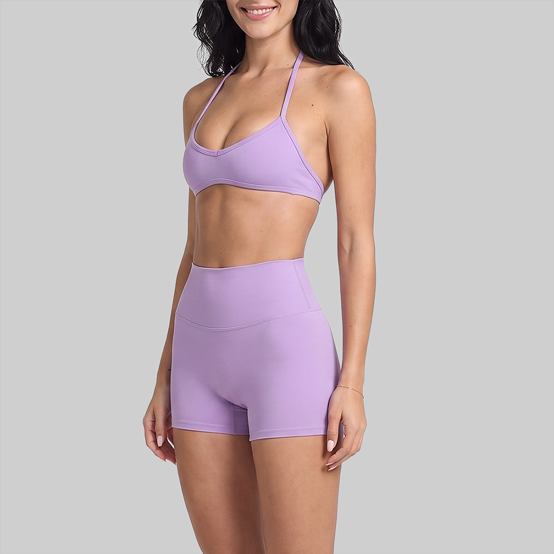Wholesale Naked-Feel Halter Sports Bra + High Elasticity Fitness Shorts