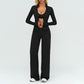 Stand collar zipper jacket +V-neck backless tank top + high-waisted loose wide-leg pants 3-piece set