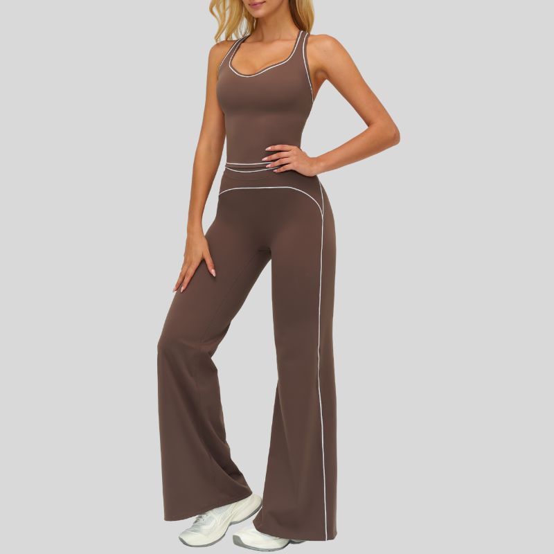Contrasting racerback tank top+ High-waisted wide-leg pants 2-piece set