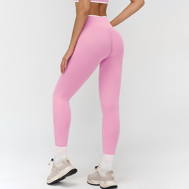 Women's contrasting color cross-waist leggings