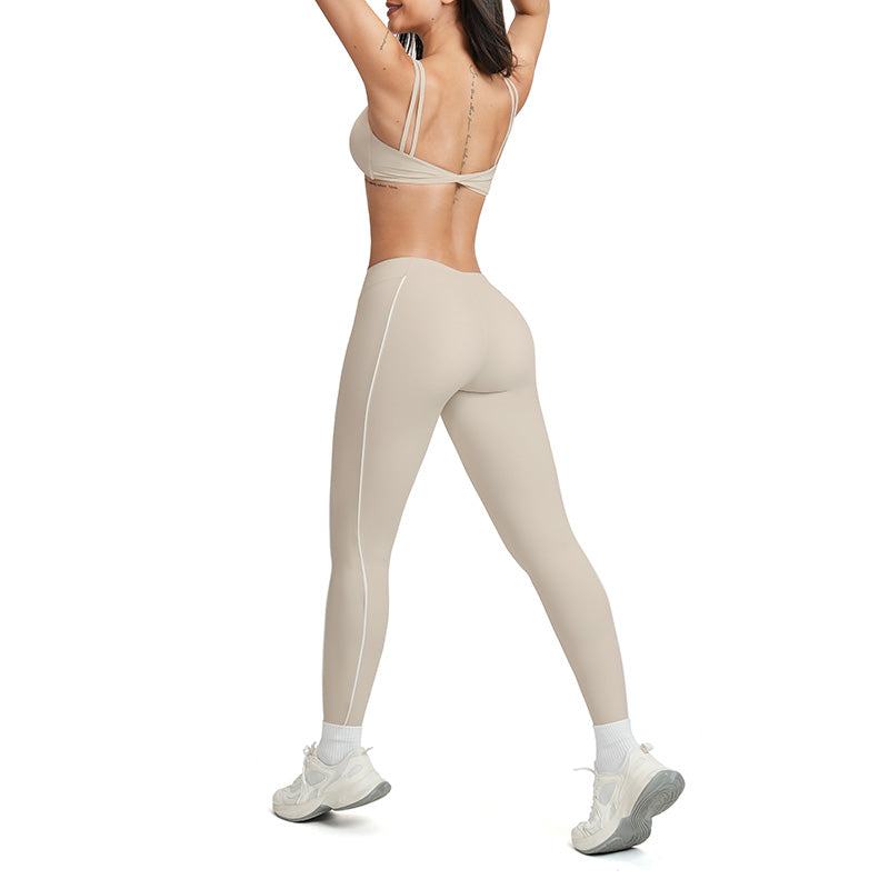 Color-block backless bra + high-waisted leggings 2-piece set