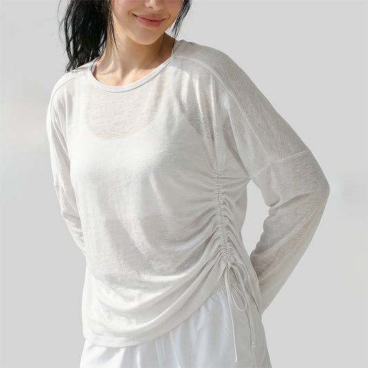 Wholesale Women's Side Drawstring Long Sleeve Yoga Top