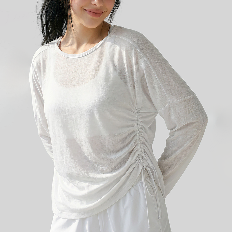 Wholesale Women's Side Drawstring Long Sleeve Yoga Top