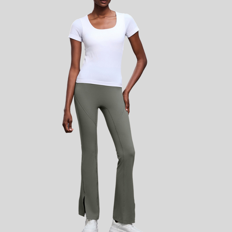 High-waisted flared slit pants