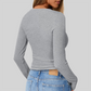 Wholesale Women's Button V-Neck Long Sleeve Ribbed Knit Top