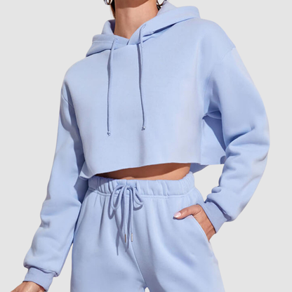 Wholesale Women's Cropped Pullover Hoodie – Loose Distressed Streetwear