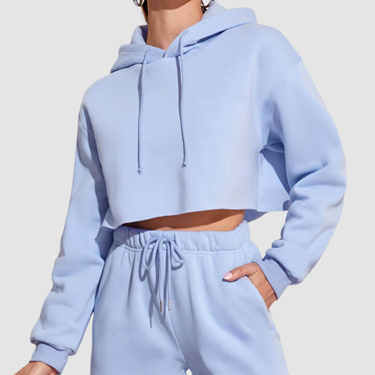 Wholesale Women's Cropped Pullover Hoodie – Loose Distressed Streetwear