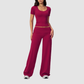 Wholesale Seam-Detail Cropped T-Shirt & Folding waist Flare Leggings Set