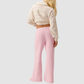 Wholesale Women's Sweaters Striped Stand-Collar Zip Knit Top & Flared Pants Set