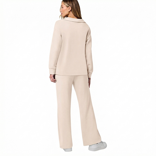Wholesale Notched Long Sleeve Hooded Jacket + Loose Wide-Leg Pants
