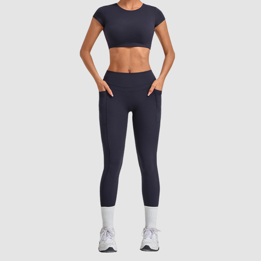 Wholesale Women's Naked-Feel Short Sleeve Crop Top + High-Waist Leggings Set – Moisture-Wicking Yoga Fitness Activewear