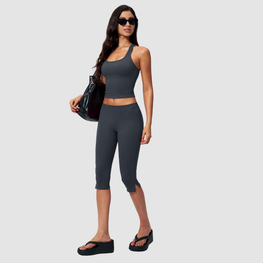 Wholesale Women's I-shape back Vest + Mid-Length Shorts Set - Butt-Lifting Yoga Gym Activewear