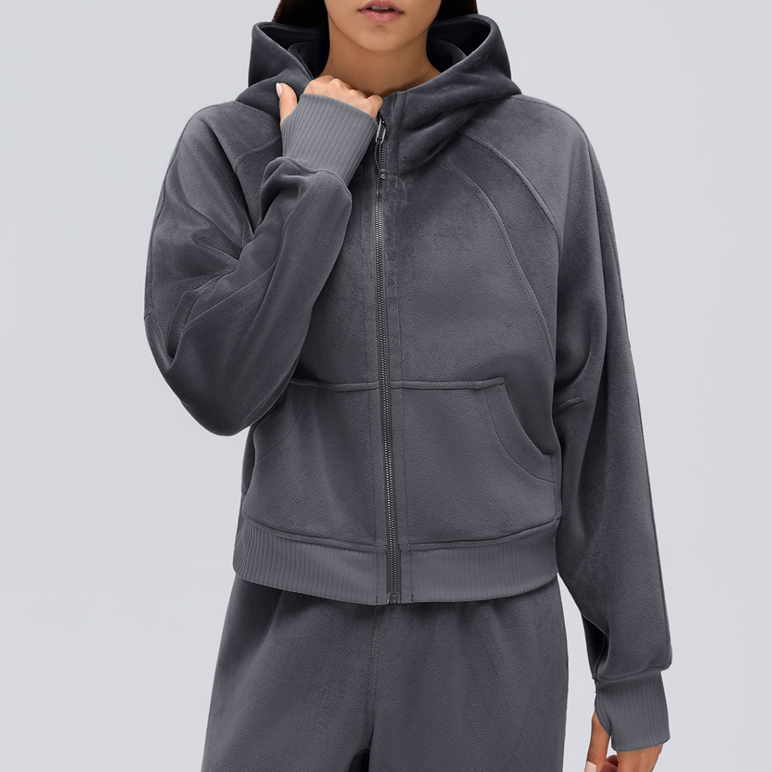 Wholesale Zip Up Hoodie Women's Cropped Hooded Sports Jacket
