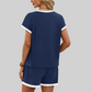 Wholesale Color-Block Drop-Shoulder T-Shirt & Shorts Set – 2-Piece Casual Sports Matching Set