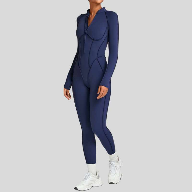 Stand-up collar zipper jumpuit