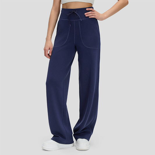 Wholesale Women's High-Waist Flowy Wide-Leg Pants – Drawstring Waist Relaxed Pilates Yoga Trousers