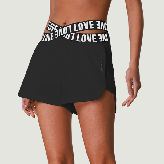Wholesale Women's Quick-Dry Letter Waistband Yoga Shorts – Anti-Exposure Lined Running Sports Shorts with Pockets