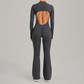 Zipper long sleeved backless fitness jumpsuit