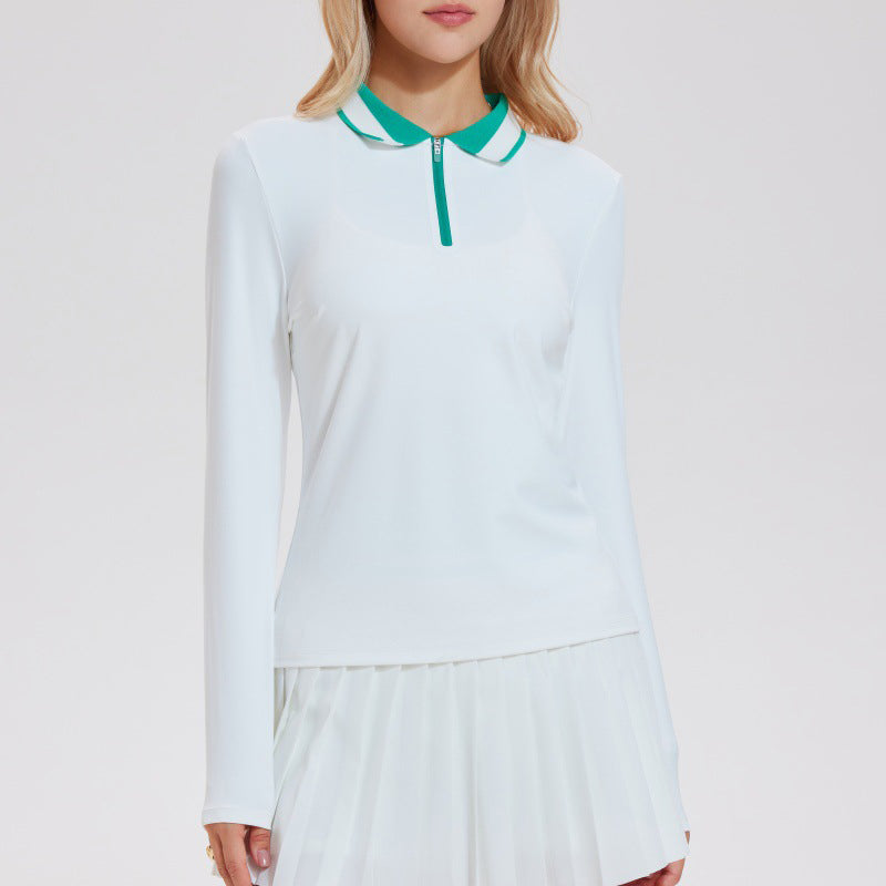 Colorblock polo collar sports top