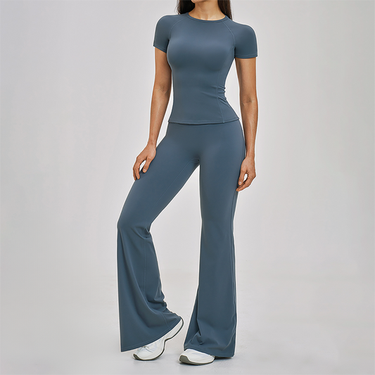 Wholesale Round Neck Short Sleeve Tank Top+High Waist pants 2-piece Set