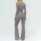 Slim-fitting long-sleeved top + High-waisted flared pants 2-piece set