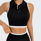 A seamless round neck sleeveless zip bra and sports pants two-piece set