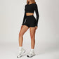 Round-neck long-sleeve high-waist fitted top+High-waist shorts 2-PIECE SET
