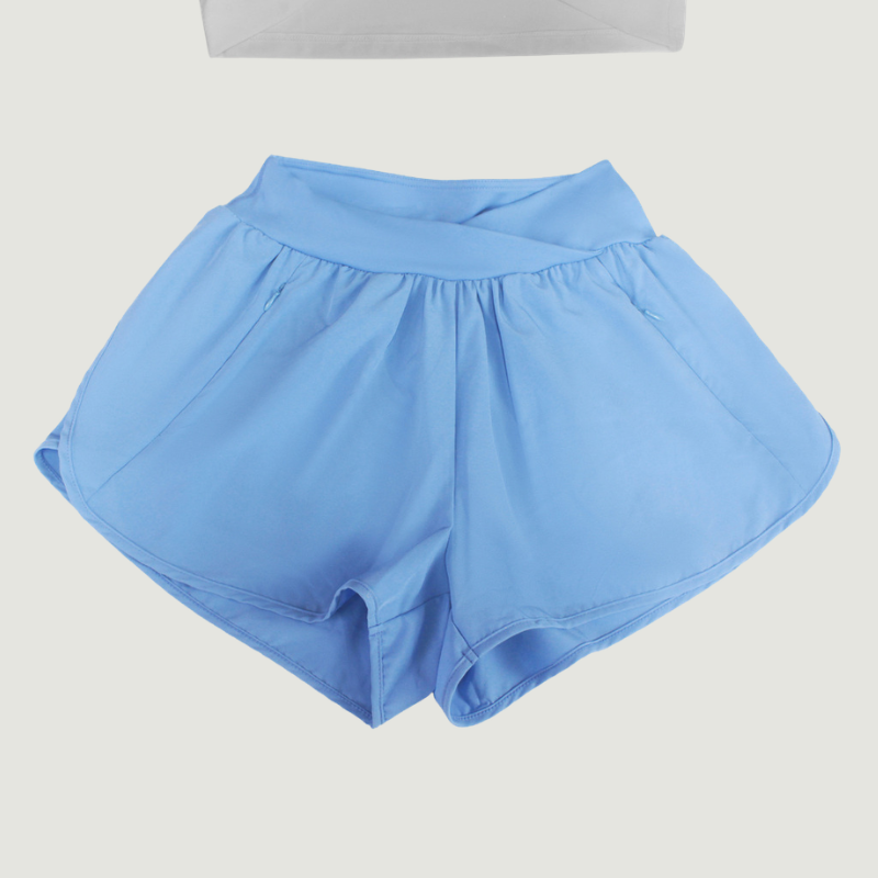 Wholesale Women's Quick-Dry Short Sleeve Crop Top + Crossover Waist Shorts Set - Tennis Running Activewear