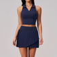 Wholesale Women's Polo Collar Tennis Set – Fixed Cup Sports Bra & Anti-Exposure Pleated Skirt