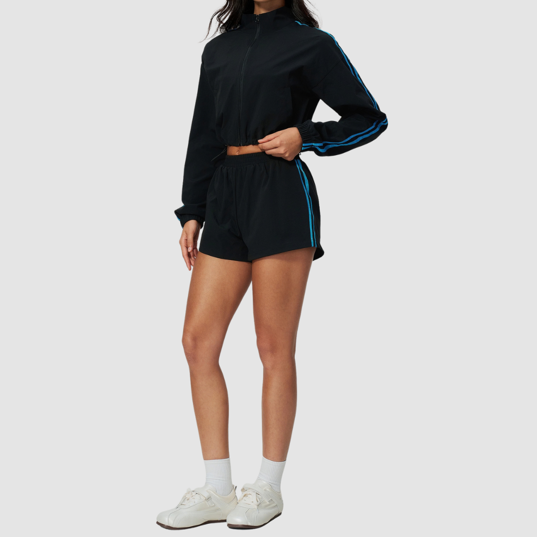 Wholesale Women's Stand-Collar Jacket and Shorts Set