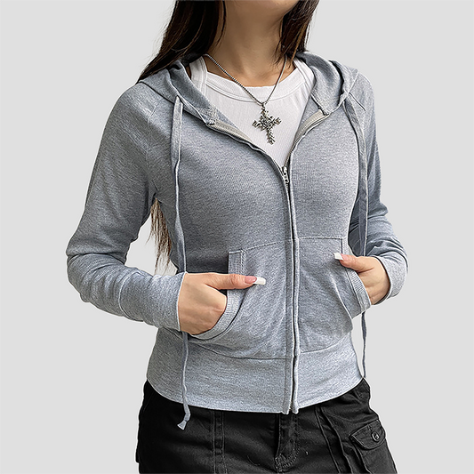 Wholesale Women's American Style Cropped Zip-up Jacket – Vintage American style cropped Jacket