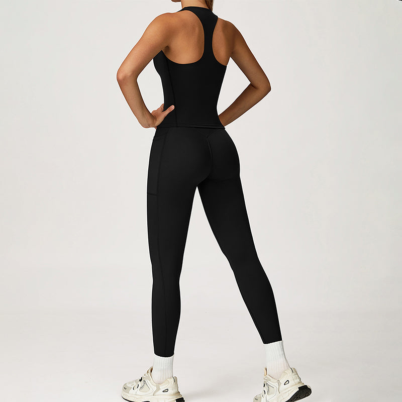 THIN STRAPS TANK TOP + HIGH-WAISTED LEGGINGS 2-PIECE SET