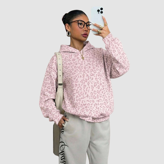 Wholesale Women's Leopard Print Pullover Hoodie – Loose Long Sleeve Sweatshirt