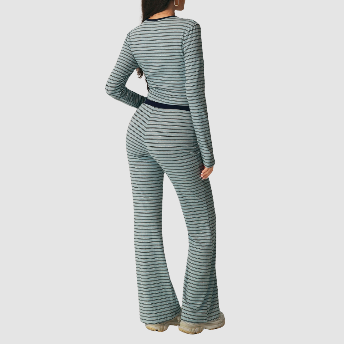 Wholesale Women's Striped Long-Sleeve Top+Wide-Leg Yoga Pants 2-Piece Set