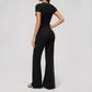 Wholesale Women's Buttery Soft Short Sleeve Crop Top & Flare Pants Yoga Set