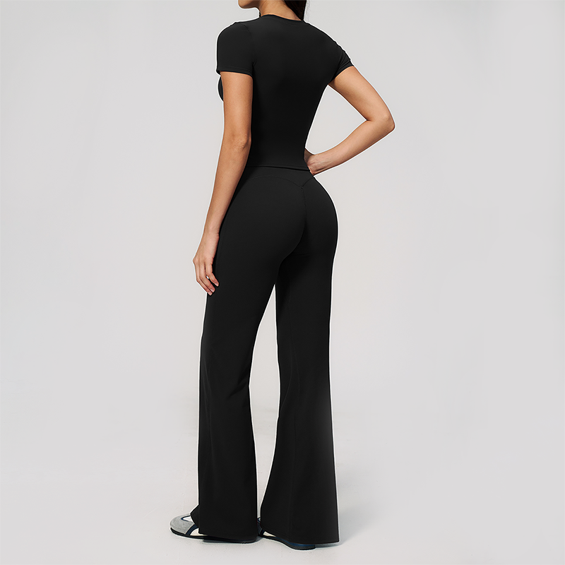 Wholesale Women's Buttery Soft Short Sleeve Crop Top & Flare Pants Yoga Set