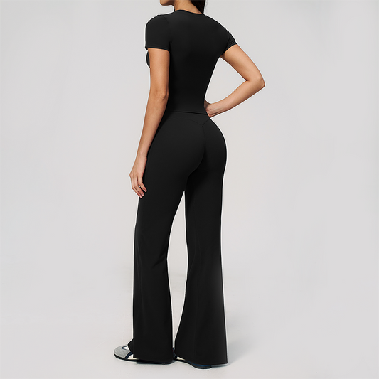 Wholesale Women's Buttery Soft Short Sleeve Crop Top & Flare Pants Yoga Set