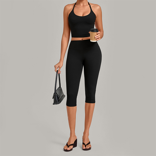 Wholesale Women's Halter Neck Yoga Set – High Elasticity Capri Pants Fitness Activewear