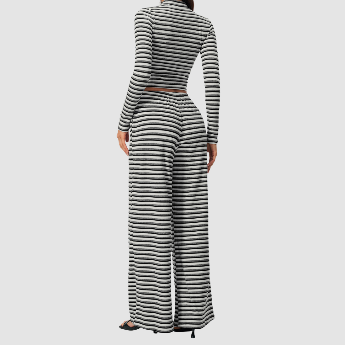 Wholesale Women's Stripe Yoga Set: Zip Stand-Collar Jacket & Wide-Leg Pants